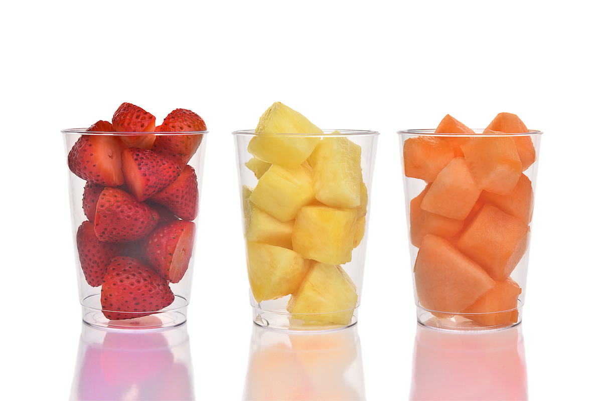 Healthy snacks for kids sitting in clear cups