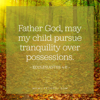 Father God, may my child pursue tranquility over possessions.
