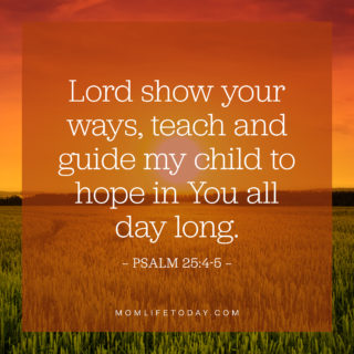 Lord show your ways, teach and guide my child to hope in You all day long.
