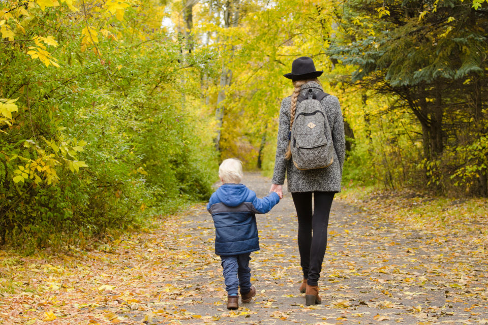Mom Child Fall Walk