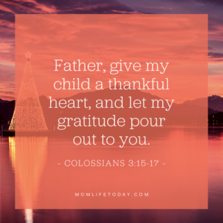 Father, give my child a thankful heart, and let my gratitude pour out to you.
